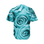 Turquoise Rose Flower Print Men's Baseball Jersey