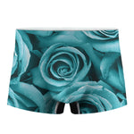 Turquoise Rose Flower Print Men's Boxer Briefs