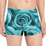 Turquoise Rose Flower Print Men's Boxer Briefs