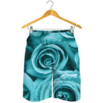 Turquoise Rose Flower Print Men's Shorts