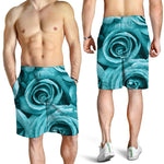 Turquoise Rose Flower Print Men's Shorts