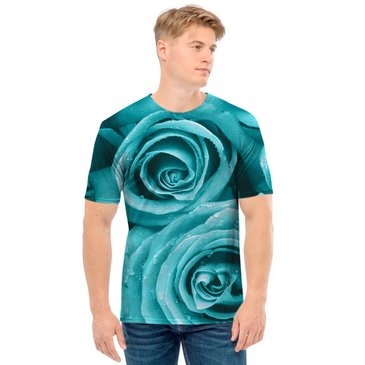 Turquoise Rose Flower Print Men's T-Shirt