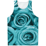 Turquoise Rose Flower Print Men's Tank Top