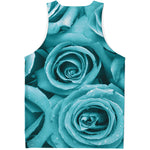 Turquoise Rose Flower Print Men's Tank Top