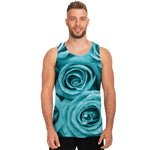 Turquoise Rose Flower Print Men's Tank Top