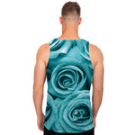 Turquoise Rose Flower Print Men's Tank Top