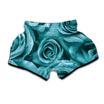 Turquoise Rose Flower Print Muay Thai Boxing Shorts