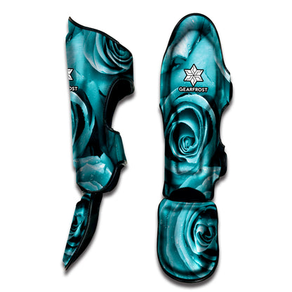 Turquoise Rose Flower Print Muay Thai Shin Guard