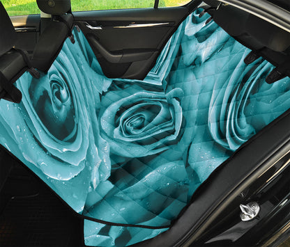 Turquoise Rose Flower Print Pet Car Back Seat Cover