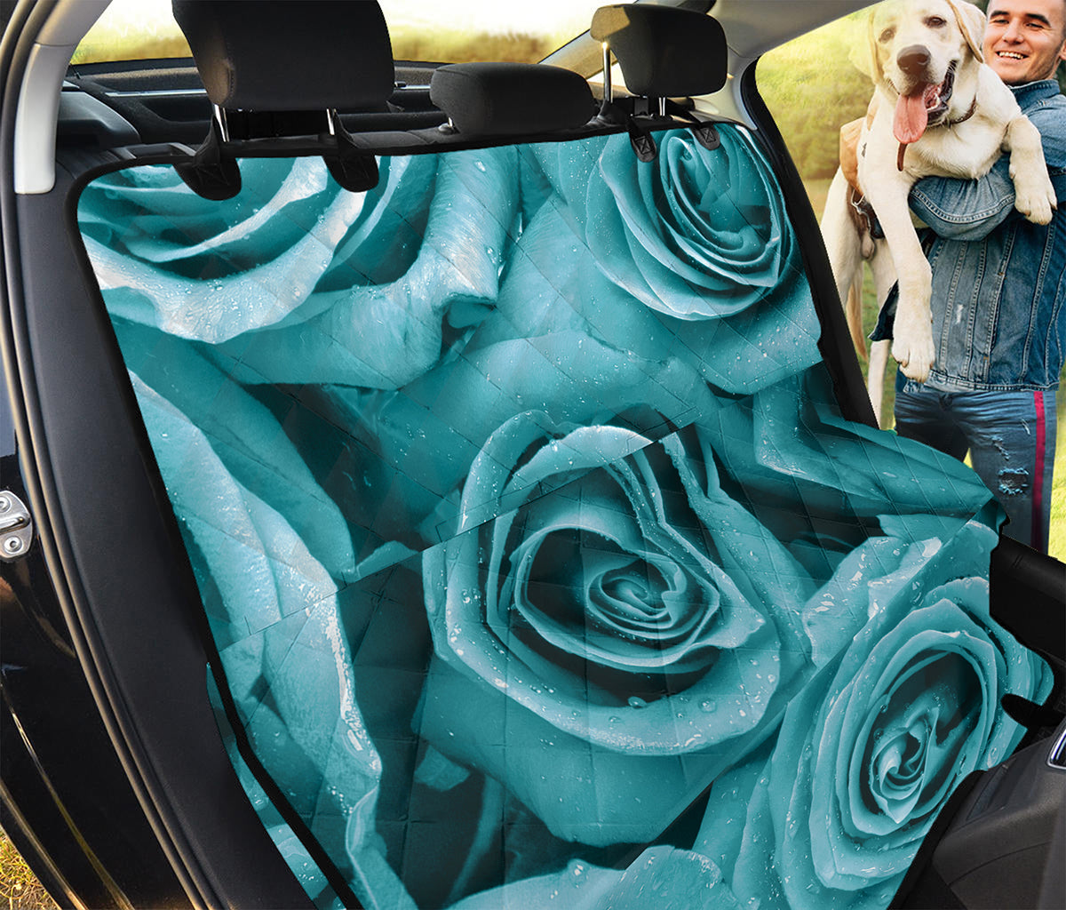 Turquoise Rose Flower Print Pet Car Back Seat Cover