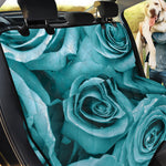 Turquoise Rose Flower Print Pet Car Back Seat Cover