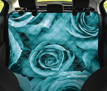 Turquoise Rose Flower Print Pet Car Back Seat Cover