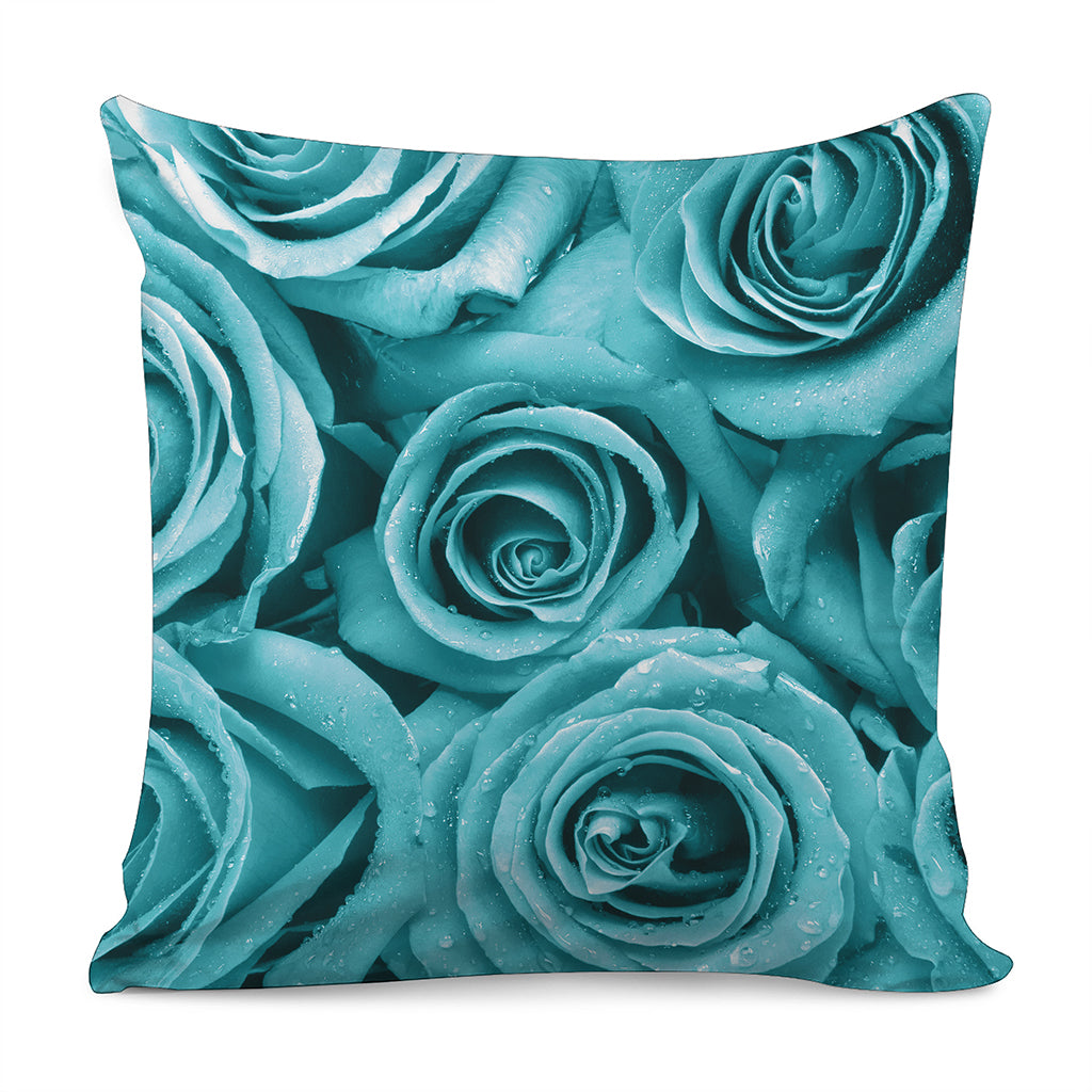 Turquoise Rose Flower Print Pillow Cover