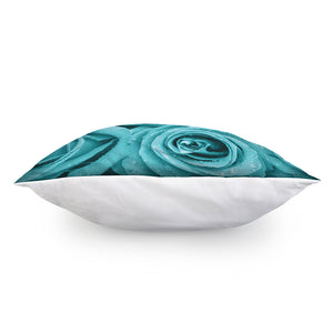 Turquoise Rose Flower Print Pillow Cover