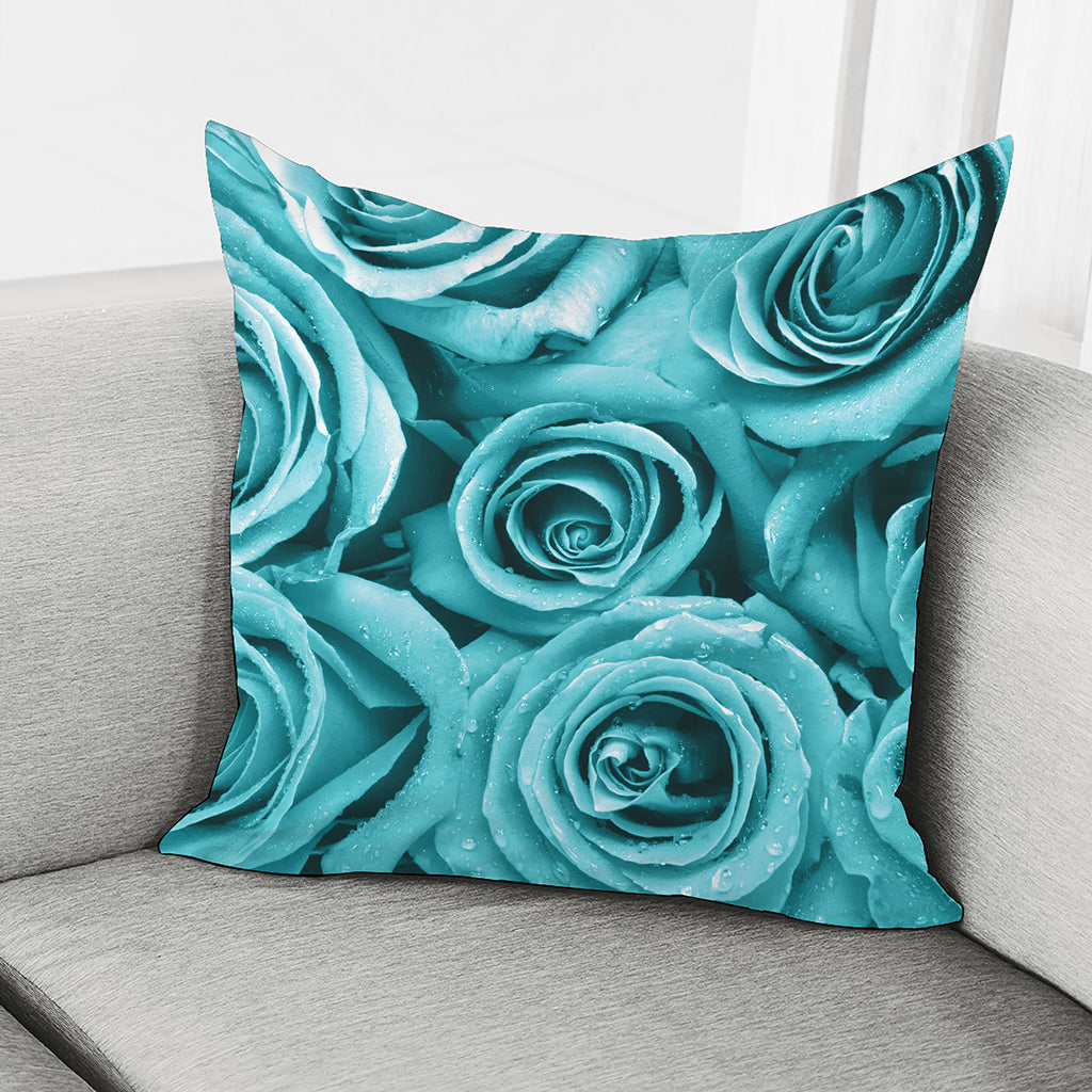 Turquoise Rose Flower Print Pillow Cover