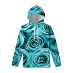 Turquoise Rose Flower Print Pullover Hoodie