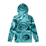 Turquoise Rose Flower Print Pullover Hoodie