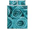 Turquoise Rose Flower Print Quilt Bed Set