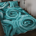 Turquoise Rose Flower Print Quilt Bed Set