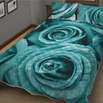 Turquoise Rose Flower Print Quilt Bed Set