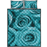Turquoise Rose Flower Print Quilt Bed Set