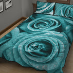 Turquoise Rose Flower Print Quilt Bed Set