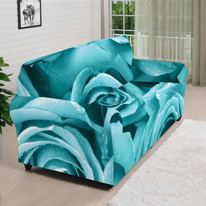 Turquoise Rose Flower Print Sofa Cover