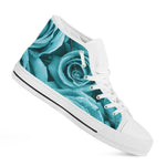 Turquoise Rose Flower Print White High Top Shoes