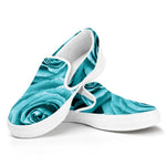 Turquoise Rose Flower Print White Slip On Shoes