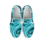 Turquoise Rose Flower Print White Slip On Shoes