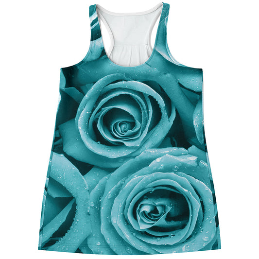 Turquoise Rose Flower Print Women's Racerback Tank Top