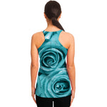 Turquoise Rose Flower Print Women's Racerback Tank Top