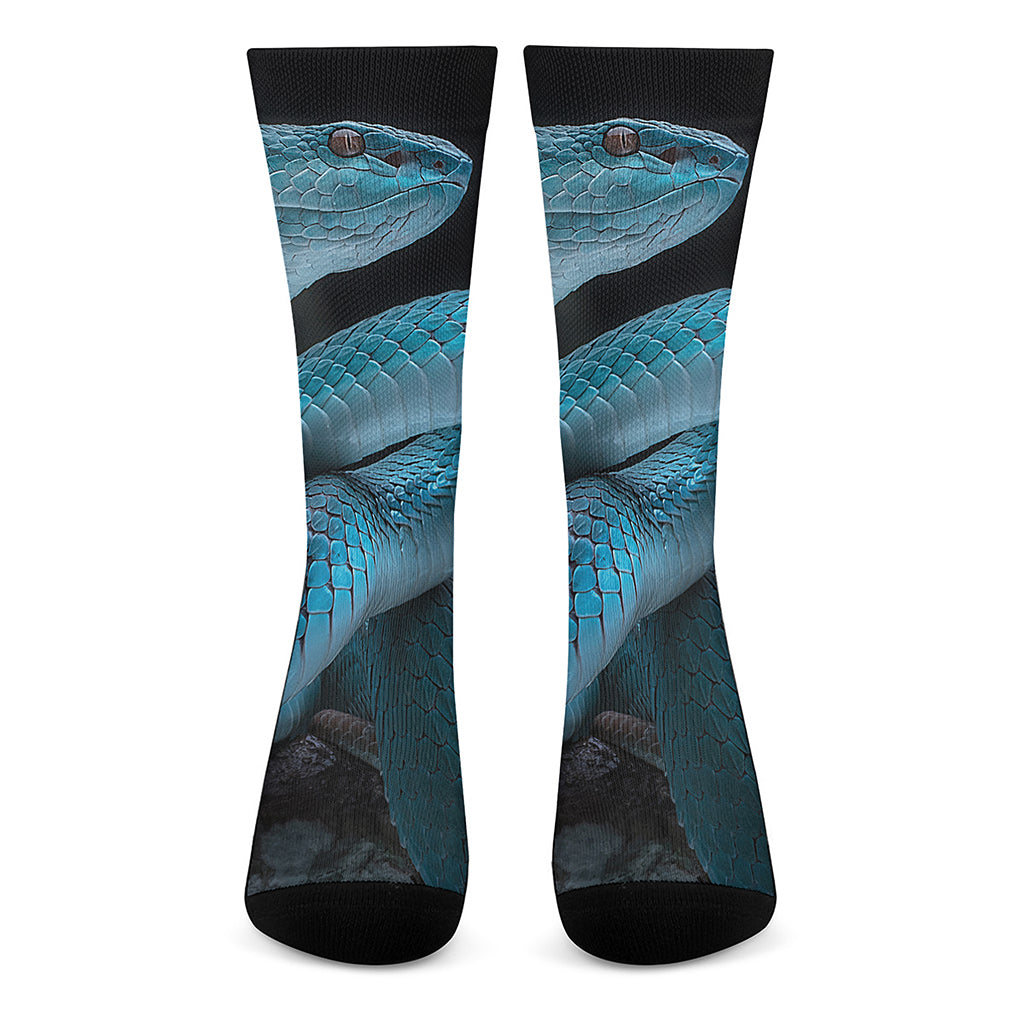 Turquoise Snake Print Crew Socks