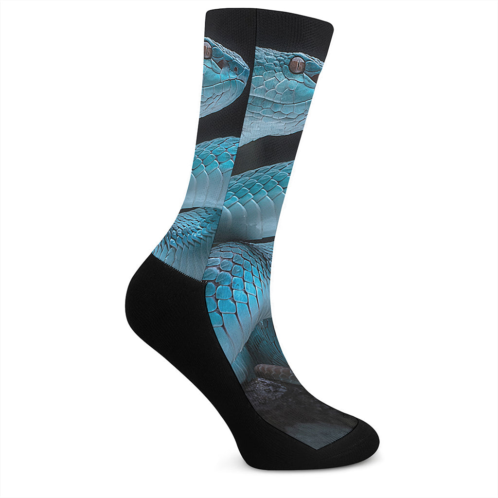 Turquoise Snake Print Crew Socks