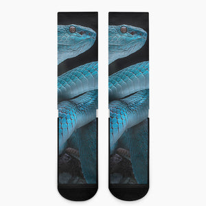 Turquoise Snake Print Crew Socks