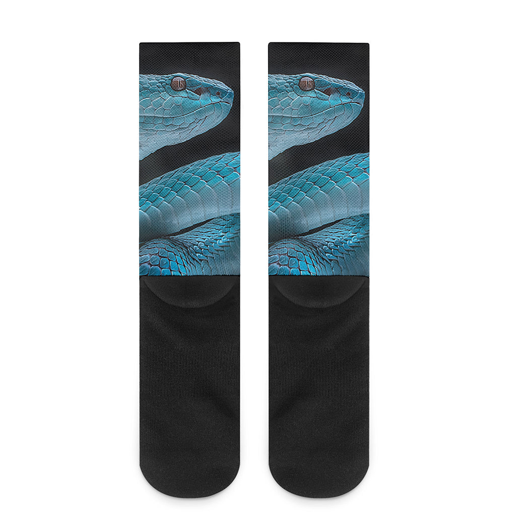 Turquoise Snake Print Crew Socks