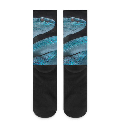 Turquoise Snake Print Crew Socks