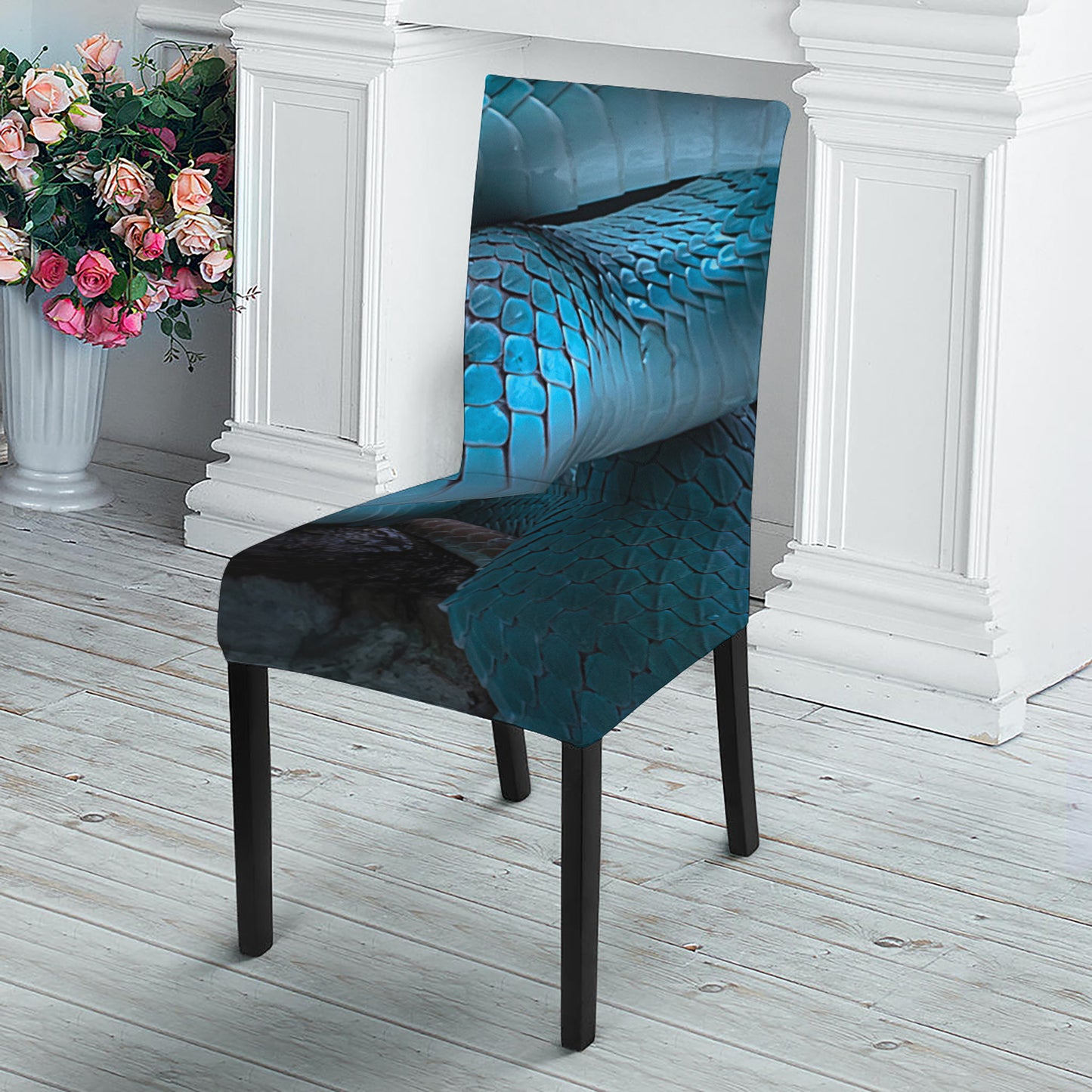 Turquoise Snake Print Dining Chair Slipcover