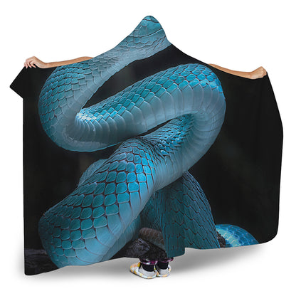 Turquoise Snake Print Hooded Blanket