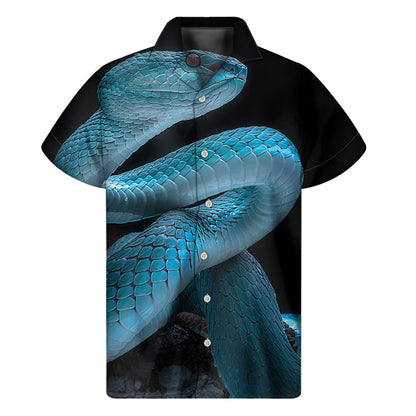 Turquoise Snake Print Men's Short Sleeve Shirt