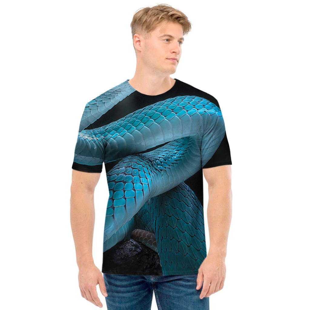 Turquoise Snake Print Men's T-Shirt