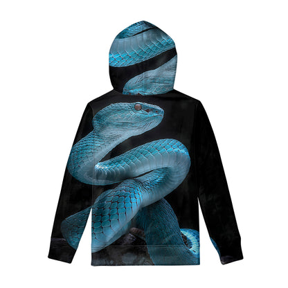 Turquoise Snake Print Pullover Hoodie