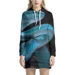 Turquoise Snake Print Pullover Hoodie Dress