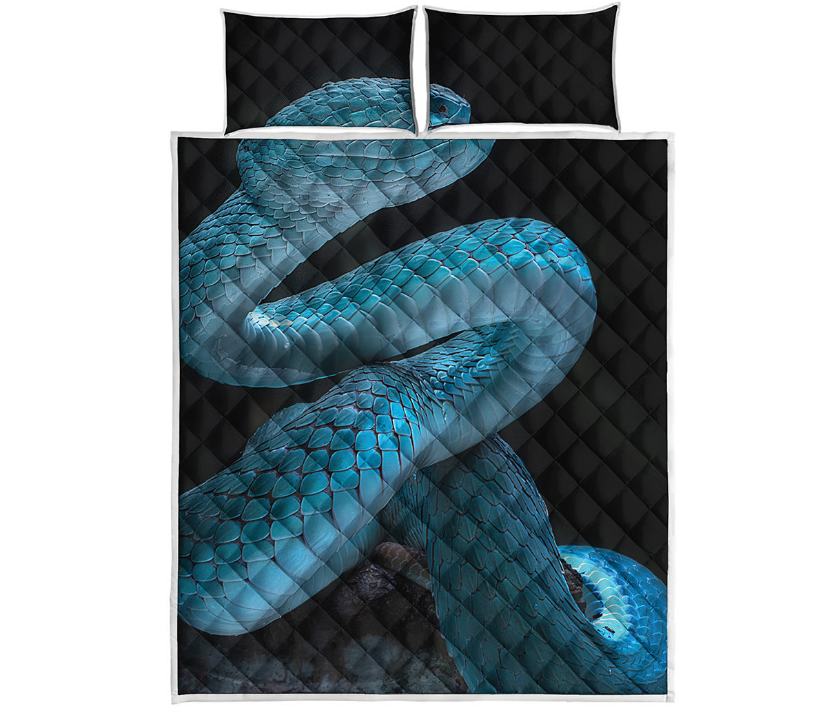 Turquoise Snake Print Quilt Bed Set