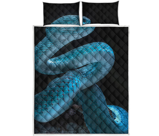 Turquoise Snake Print Quilt Bed Set
