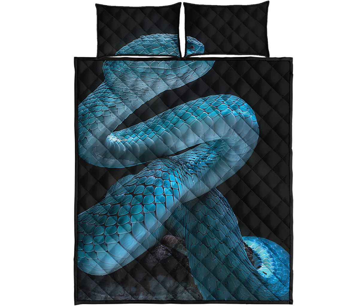 Turquoise Snake Print Quilt Bed Set