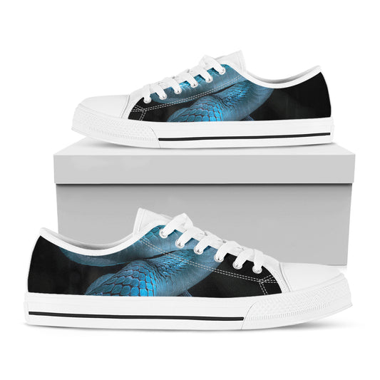 Turquoise Snake Print White Low Top Shoes
