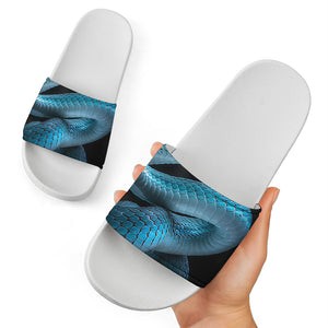 Turquoise Snake Print White Slide Sandals