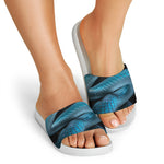 Turquoise Snake Print White Slide Sandals