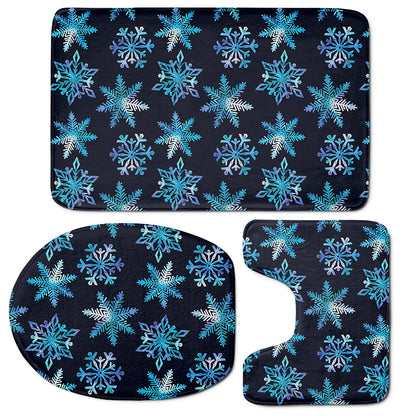 Turquoise Snowflake Pattern Print 3 Piece Bath Mat Set